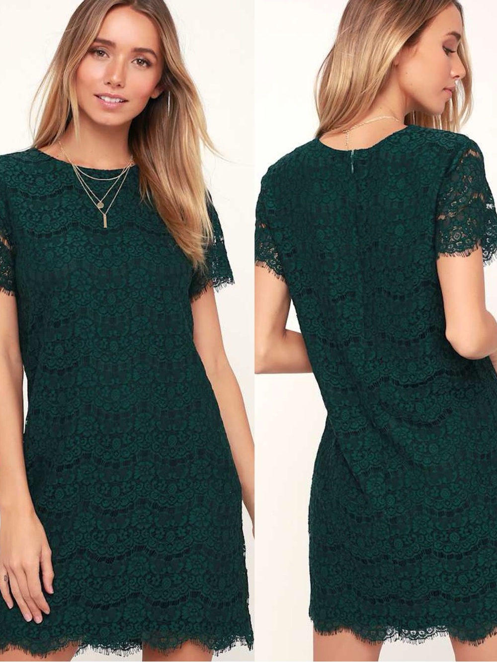 Lulus | Take Me to Brunch Dark Green Lace Shift Dress